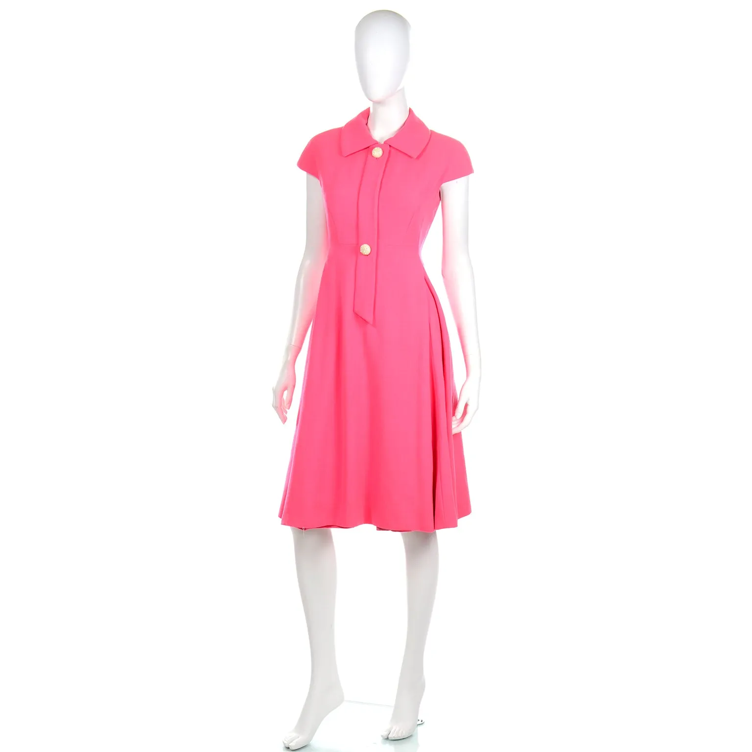 1960s Geoffrey Beene Salmon Pink Dress W Rhinestone Buttons