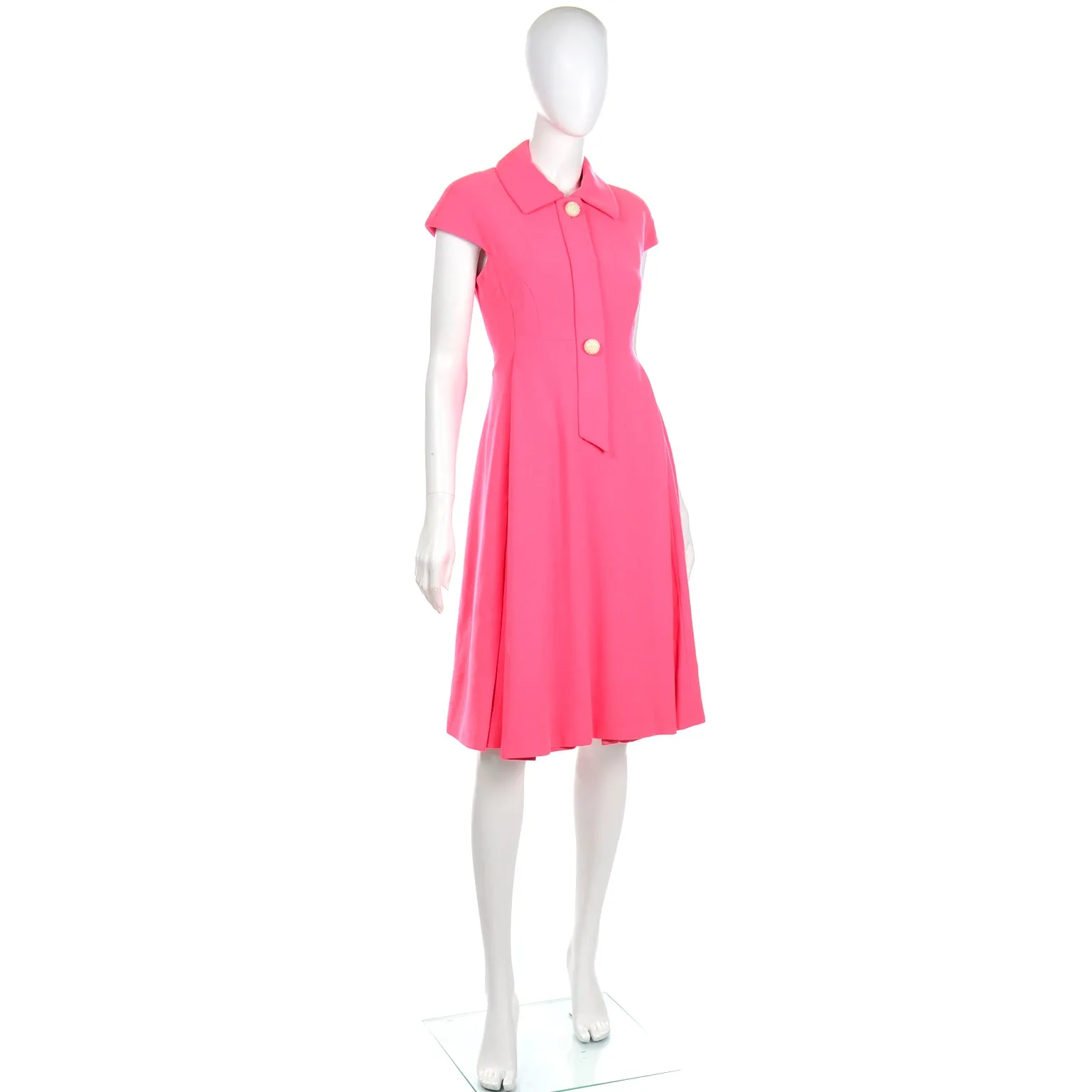 1960s Geoffrey Beene Salmon Pink Dress W Rhinestone Buttons