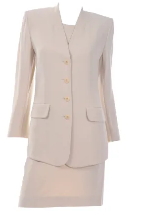 1990s Sonia Rykiel Neutral 3pc Skirt Top and Long Blazer Jacket Suit