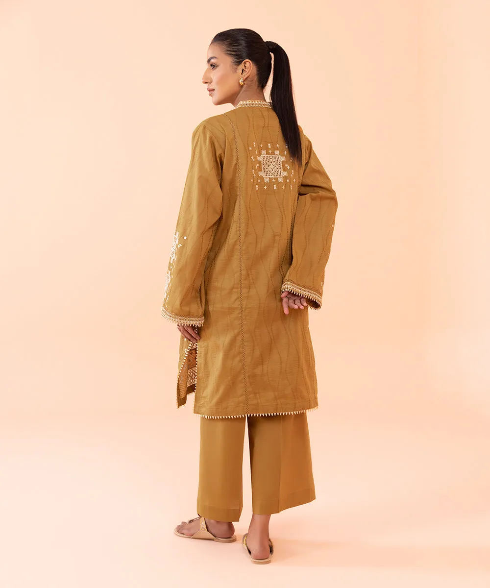 2 Piece - Embroidered Cotton Satin Suit