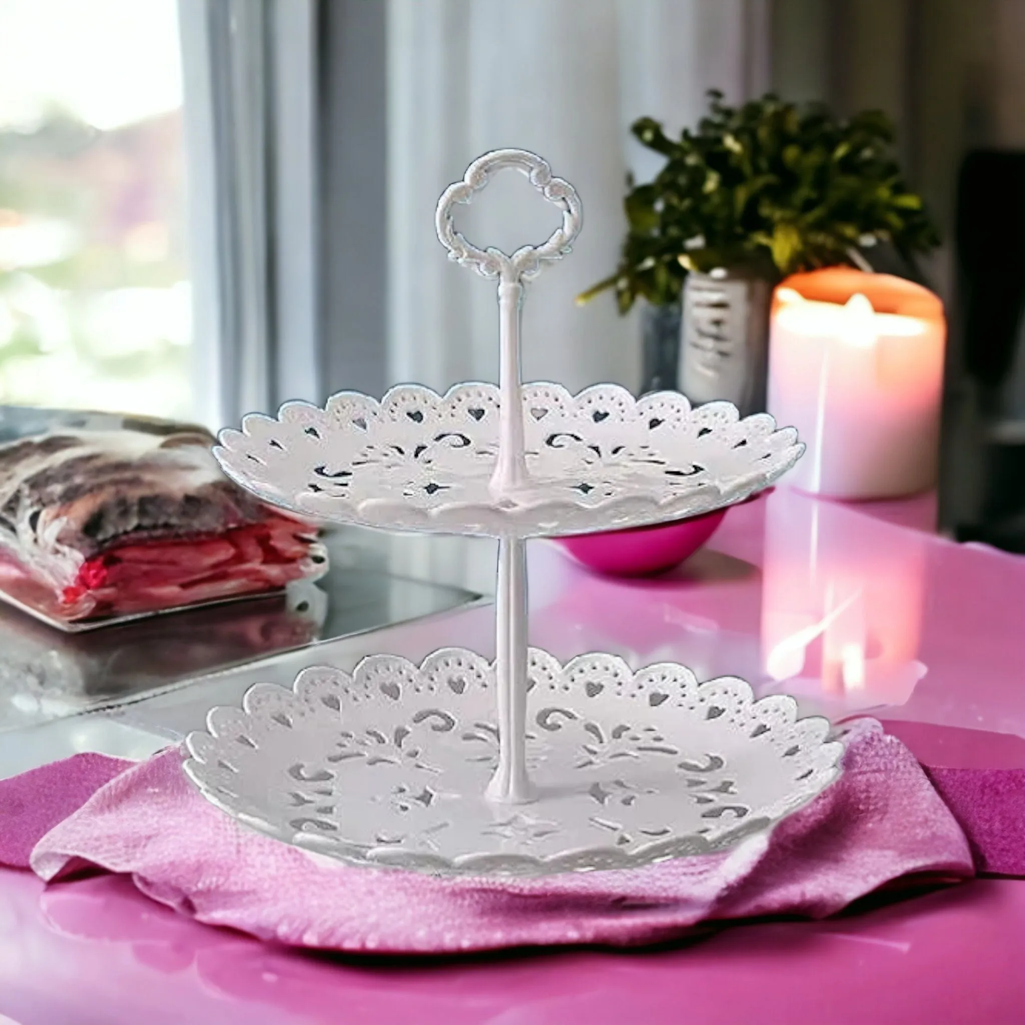 2-Tier Patisserie Cupcake Server Stand Plastic 26x25cm