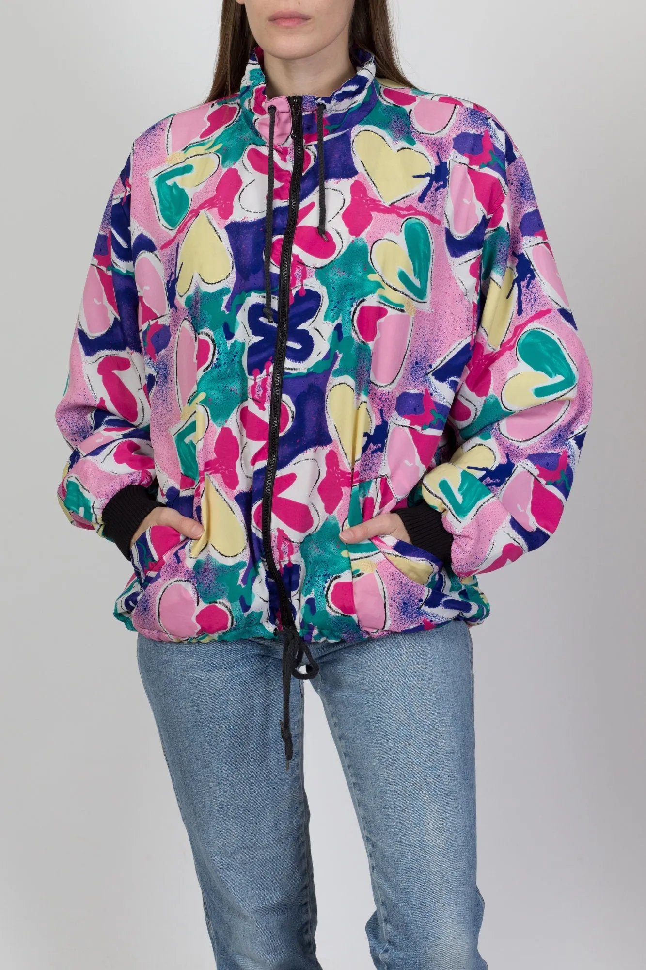 80s 90s Heart Print Windbreaker - Extra Large