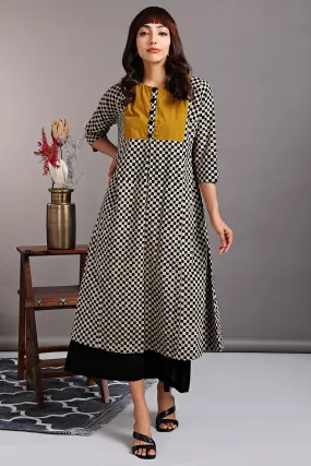 a-line kalidar kurta - mono chequered & goldweb