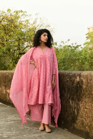 Aaravi Dyed Schiffli Pink Suit Set