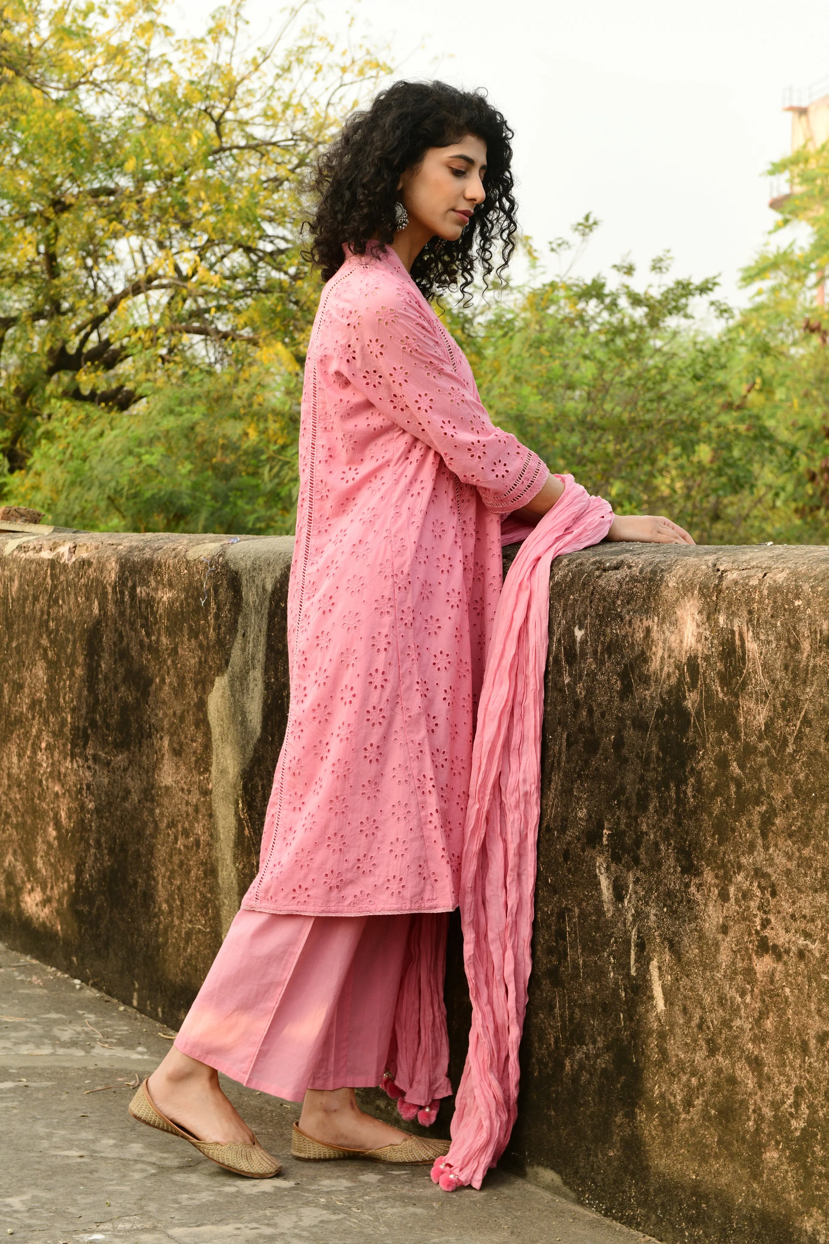 Aaravi Dyed Schiffli Pink Suit Set