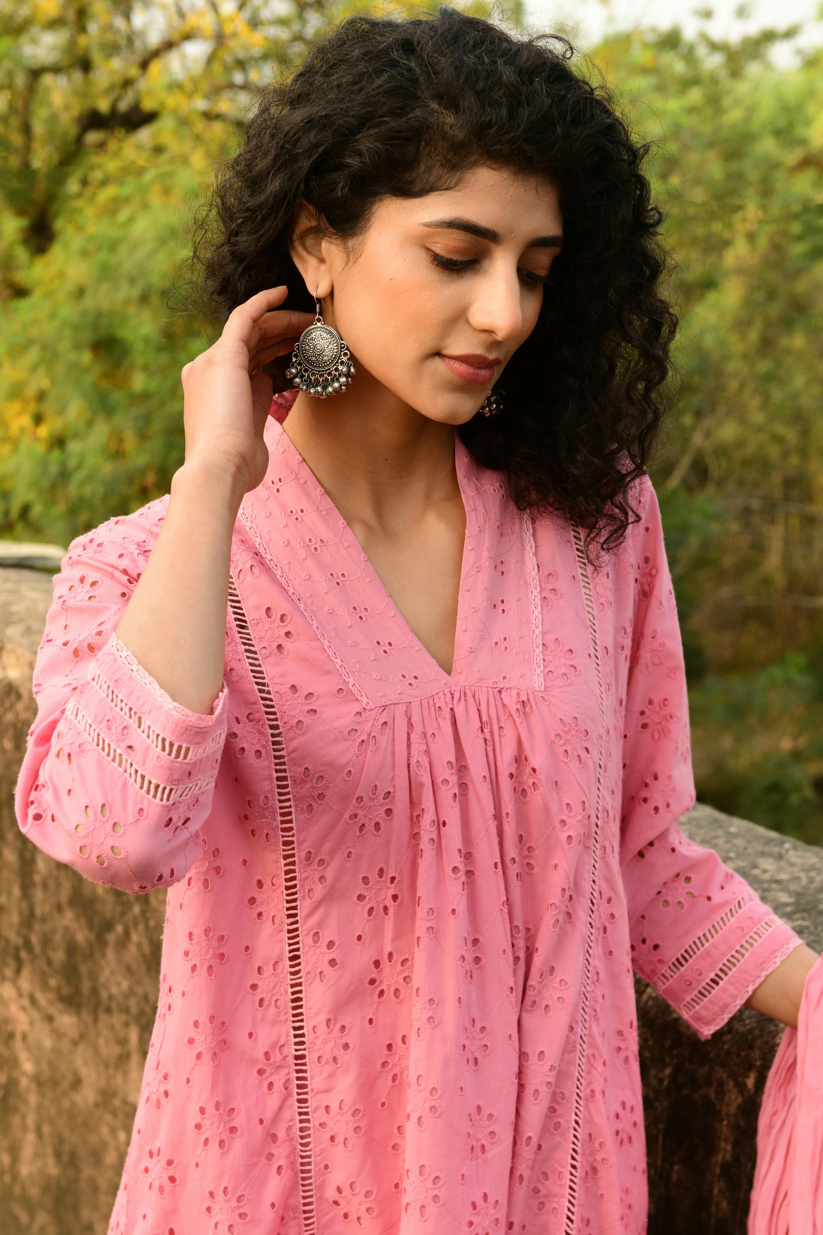 Aaravi Dyed Schiffli Pink Suit Set