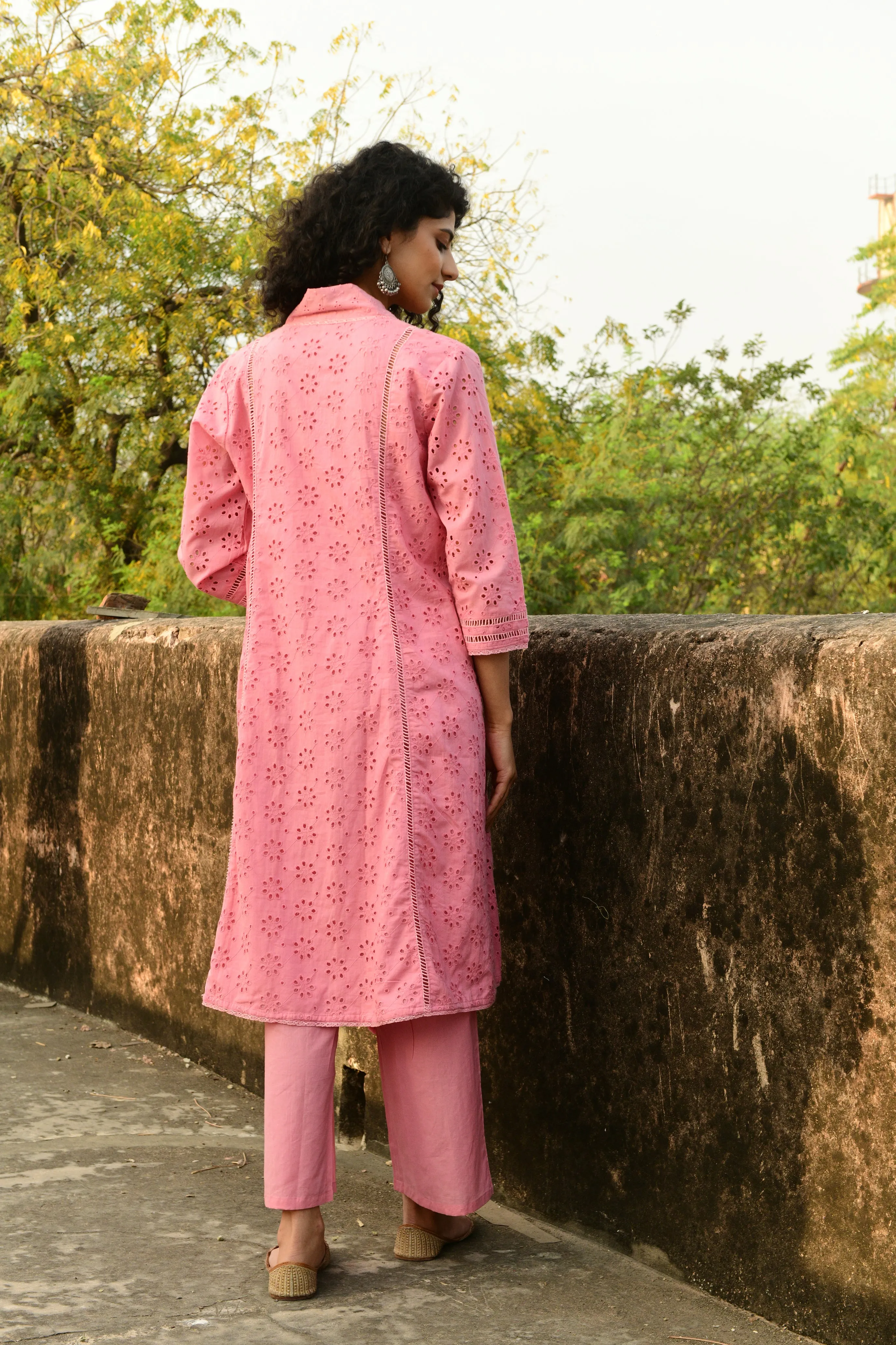 Aaravi Dyed Schiffli Pink Suit Set