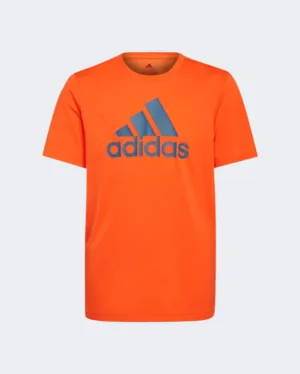 Adidas Aeroready Designed To Move Big Logo Boys Sportswear T-Shirt Orange/Navy Hp0833