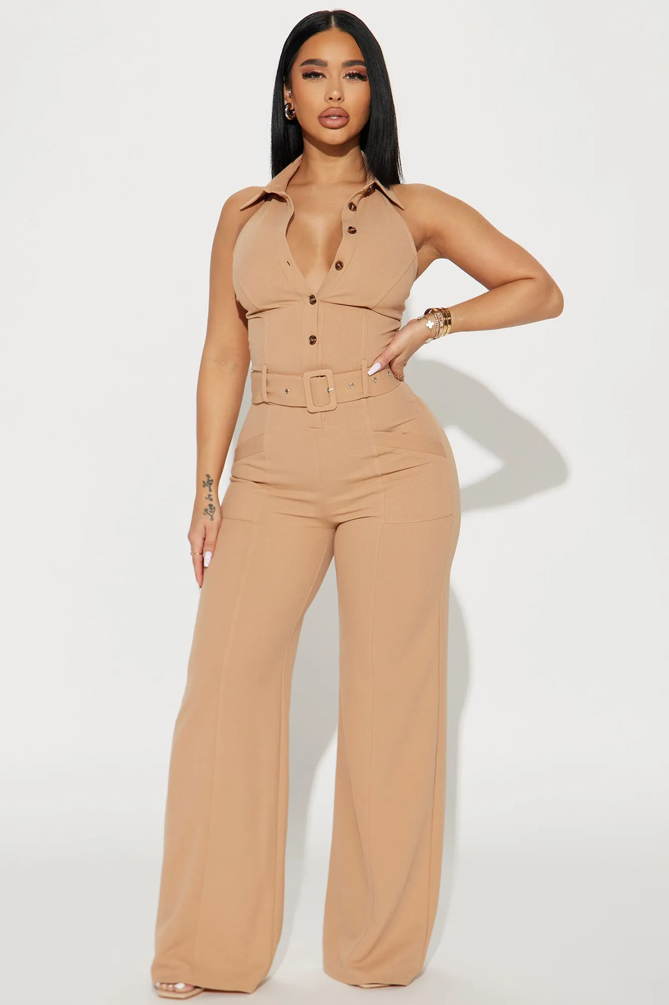 All Business Jumpsuit - Taupe