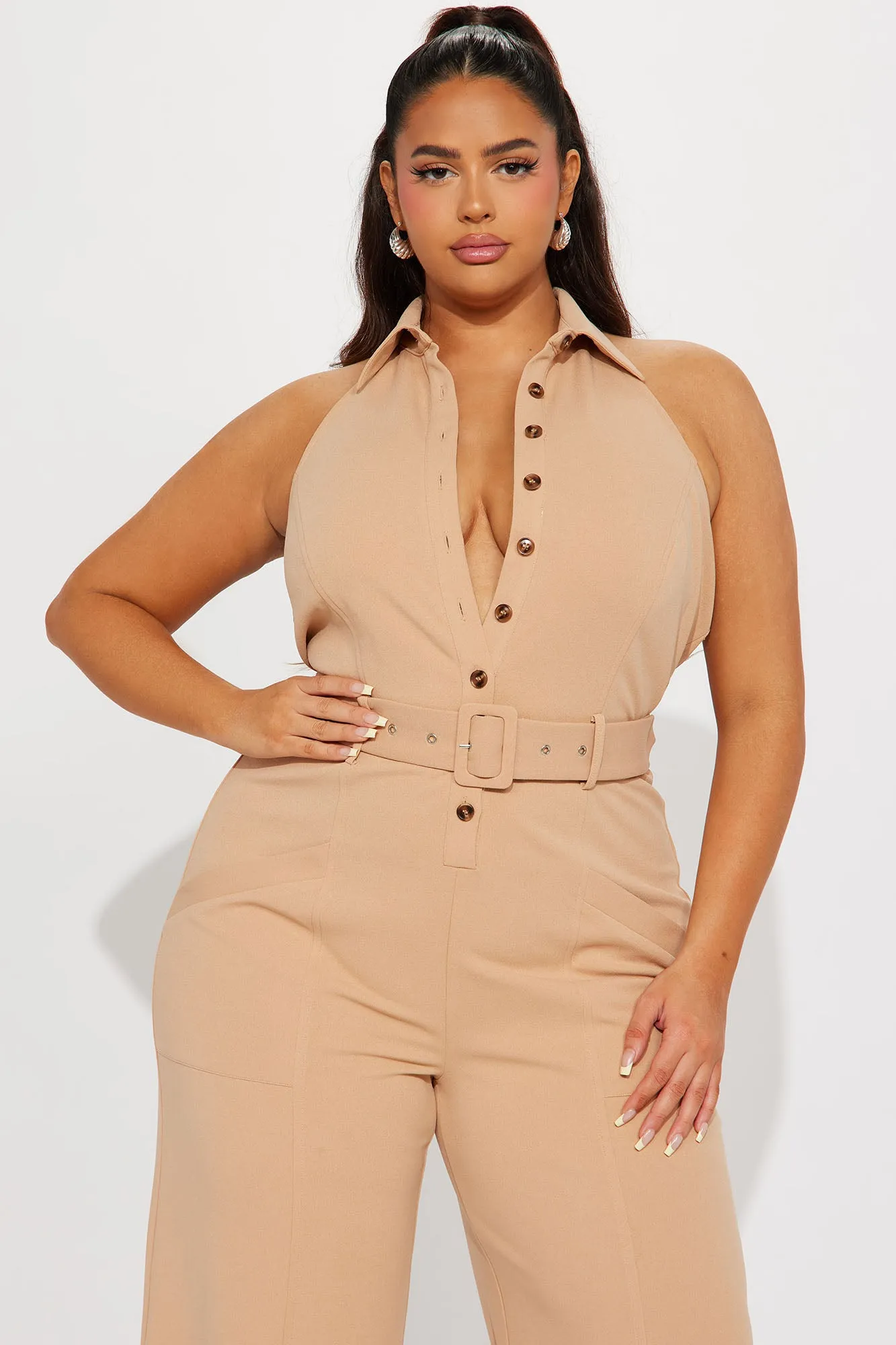 All Business Jumpsuit - Taupe