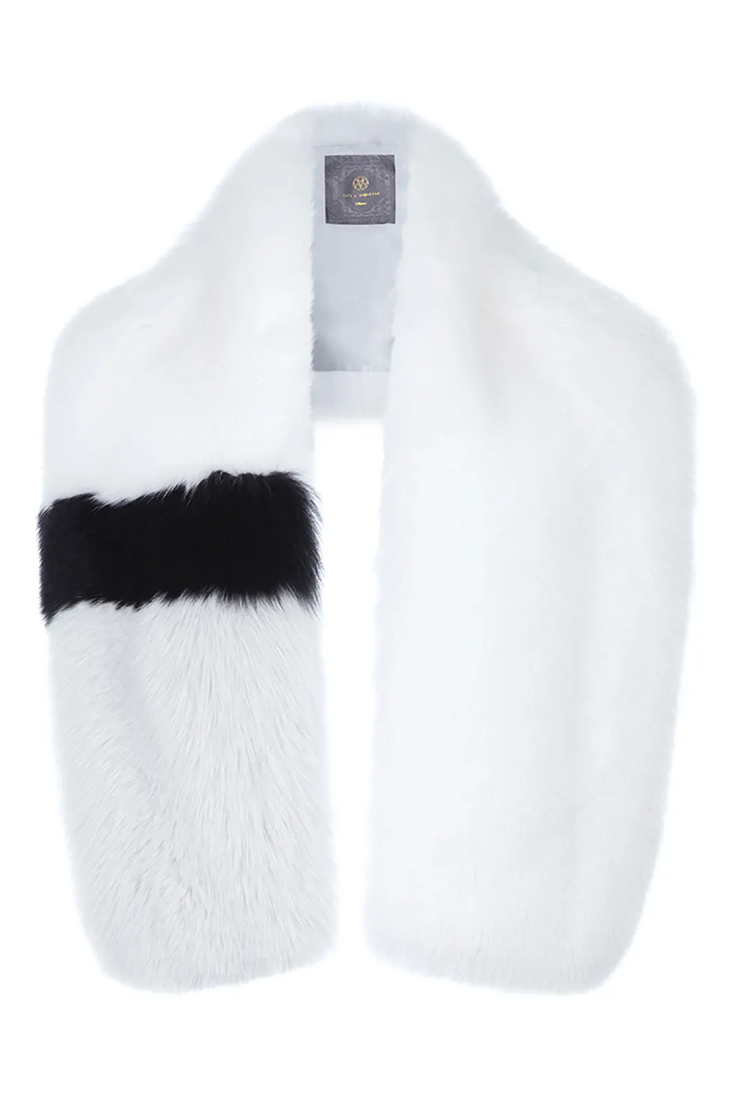 Arabella Striped Fox Fur Scarf Bianco