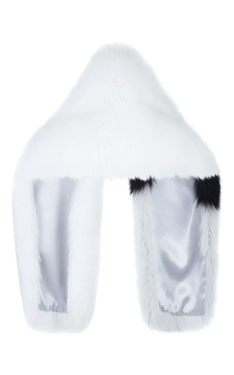 Arabella Striped Fox Fur Scarf Bianco