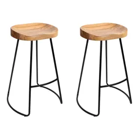 Artiss Set of 2 Elm Wood Backless Bar Stools 65cm - Black and Light Natural