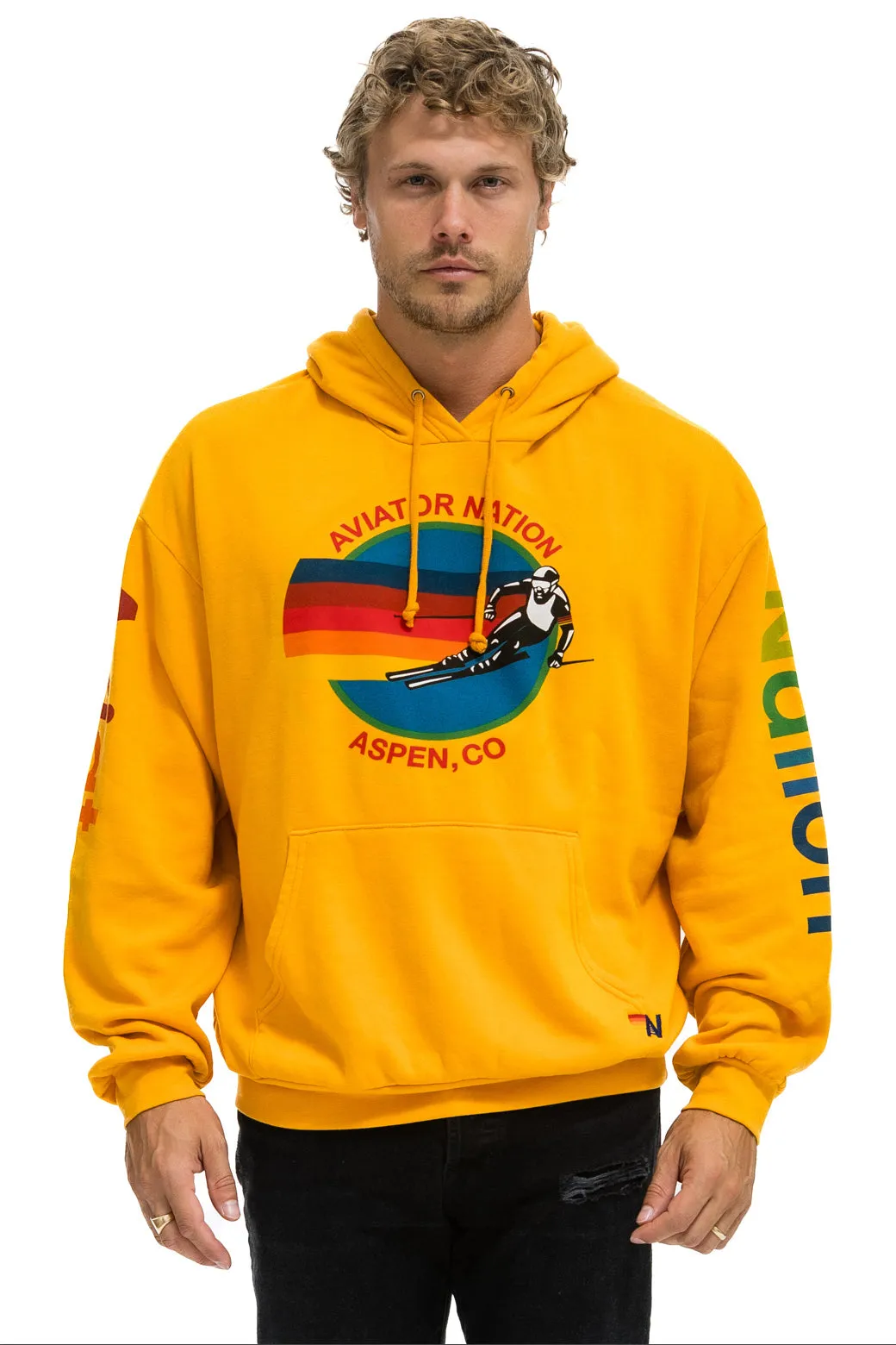 AVIATOR NATION ASPEN RELAXED PULLOVER HOODIE - GOLD