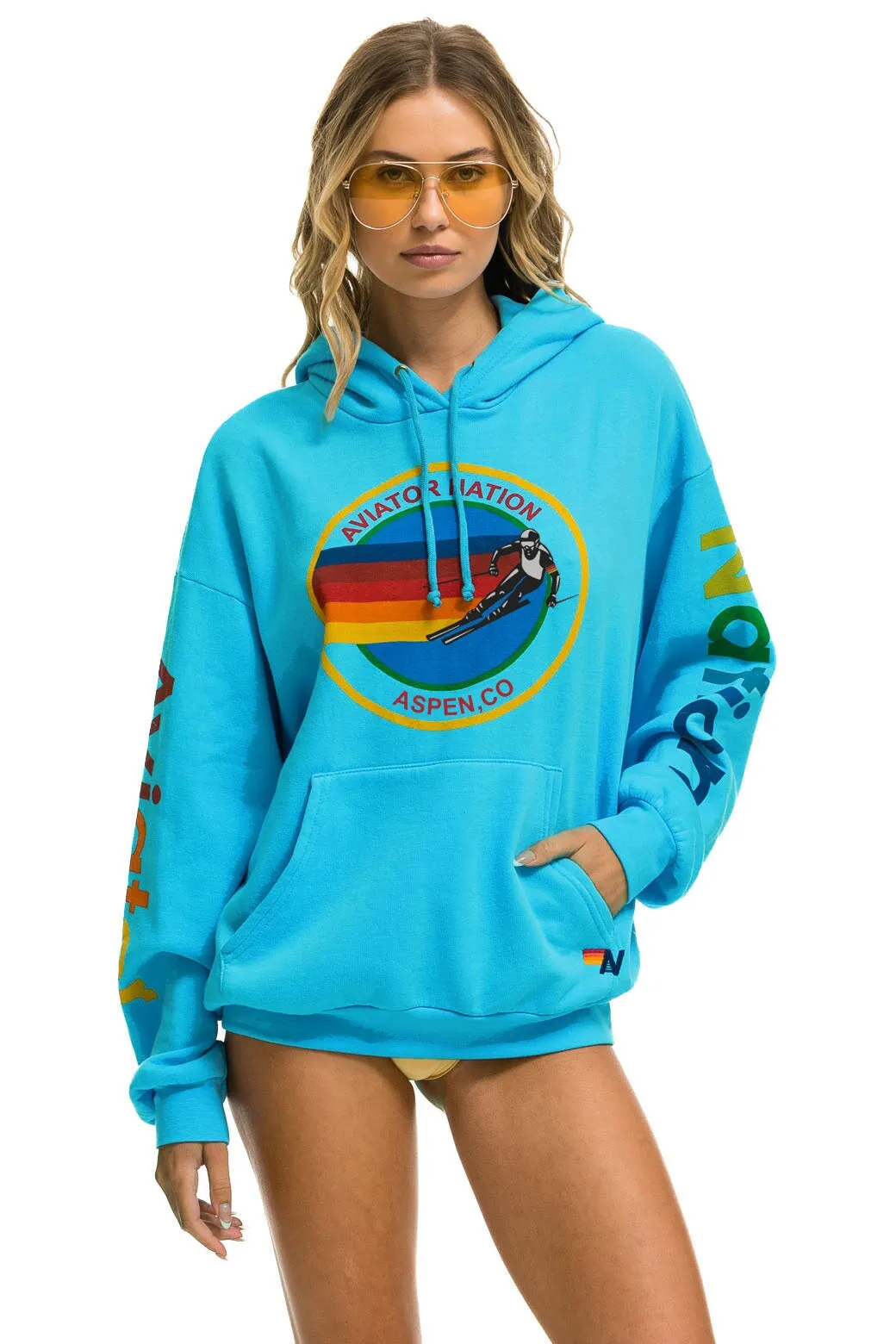 AVIATOR NATION ASPEN RELAXED PULLOVER HOODIE - NEON BLUE