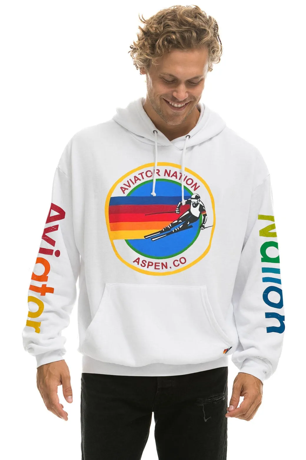 AVIATOR NATION ASPEN RELAXED PULLOVER HOODIE - WHITE