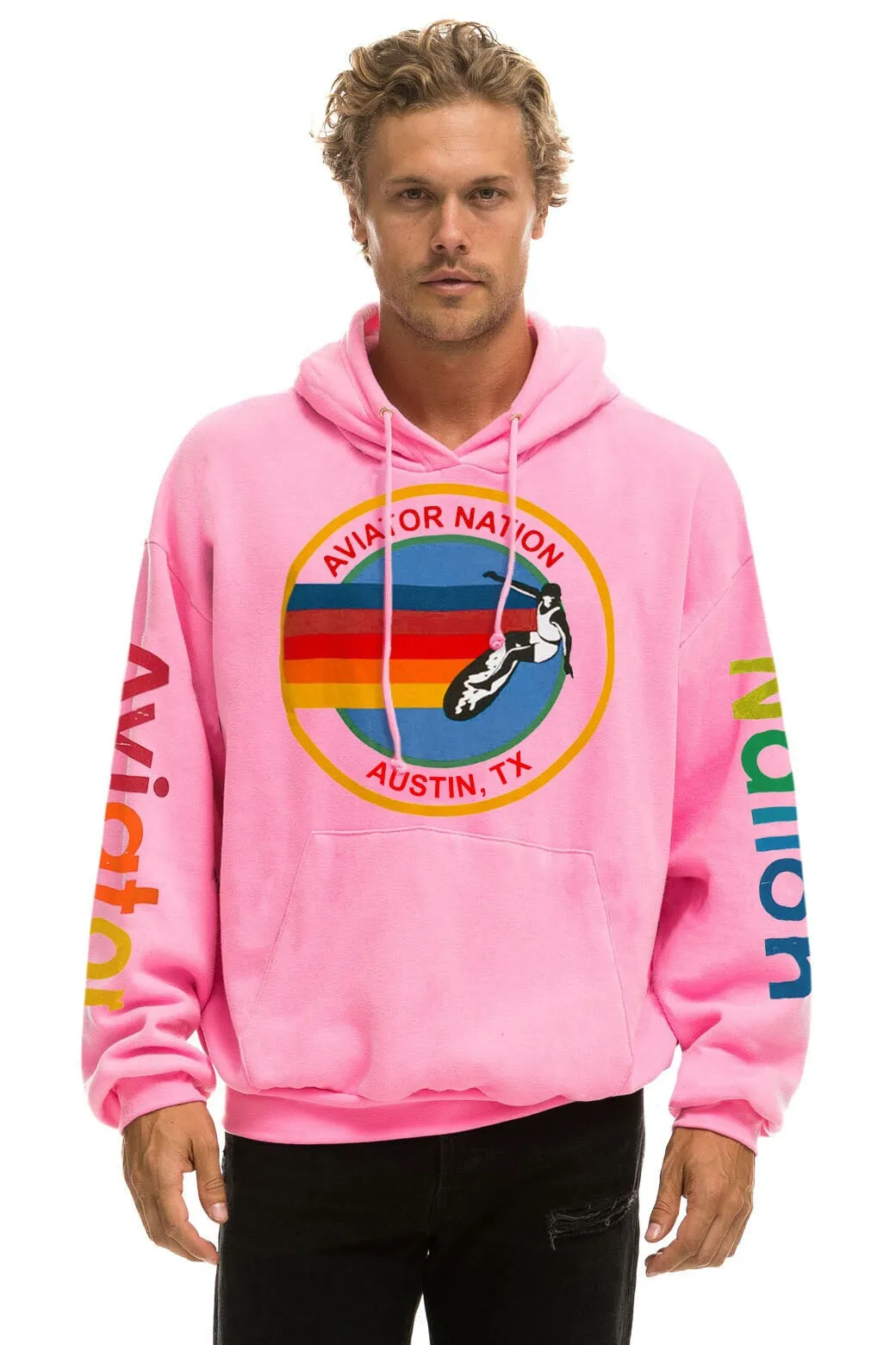 AVIATOR NATION AUSTIN RELAXED PULLOVER HOODIE - NEON PINK