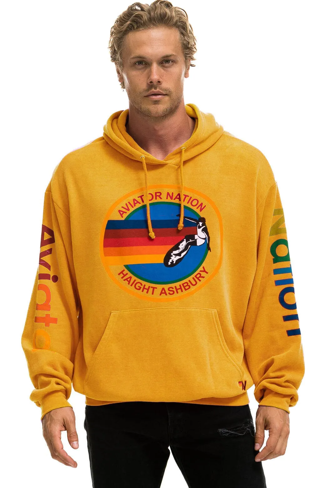 AVIATOR NATION HAIGHT ASHBURY RELAXED PULLOVER HOODIE - GOLD