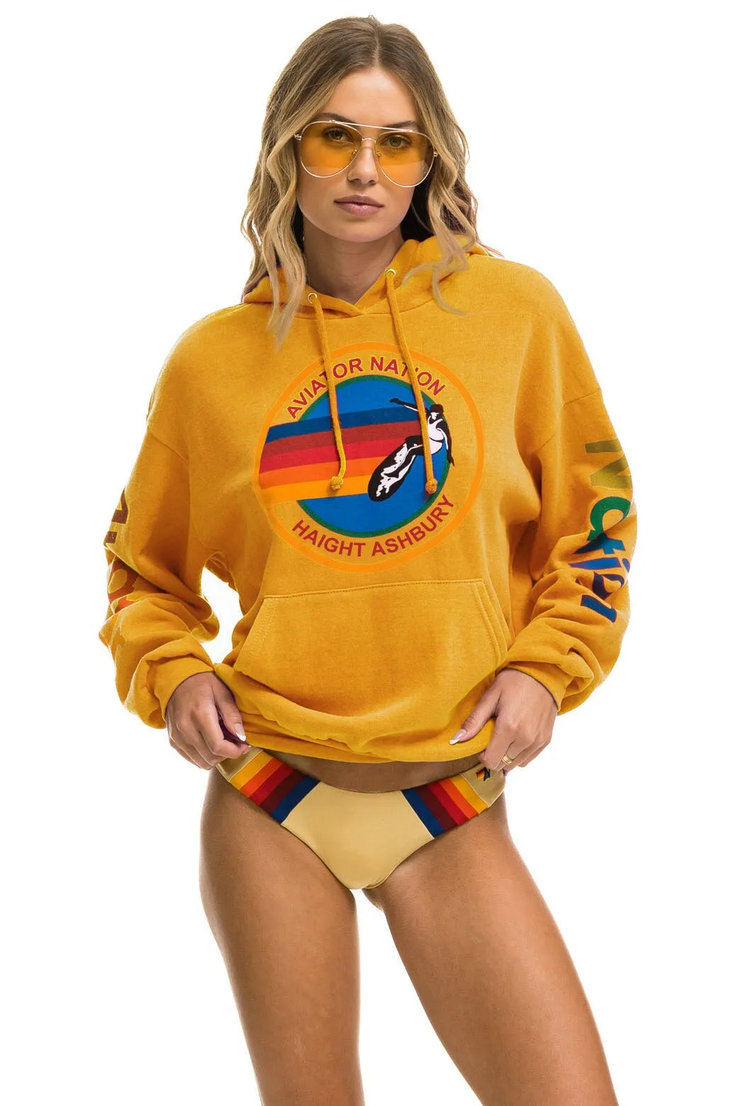 AVIATOR NATION HAIGHT ASHBURY RELAXED PULLOVER HOODIE - GOLD