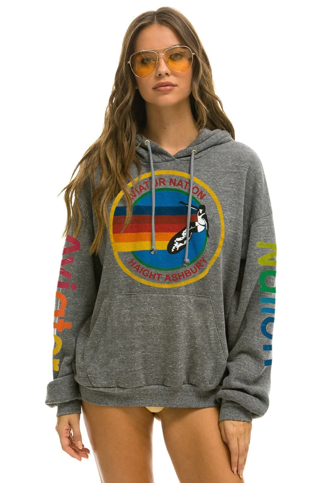 AVIATOR NATION HAIGHT ASHBURY RELAXED PULLOVER HOODIE - HEATHER GREY