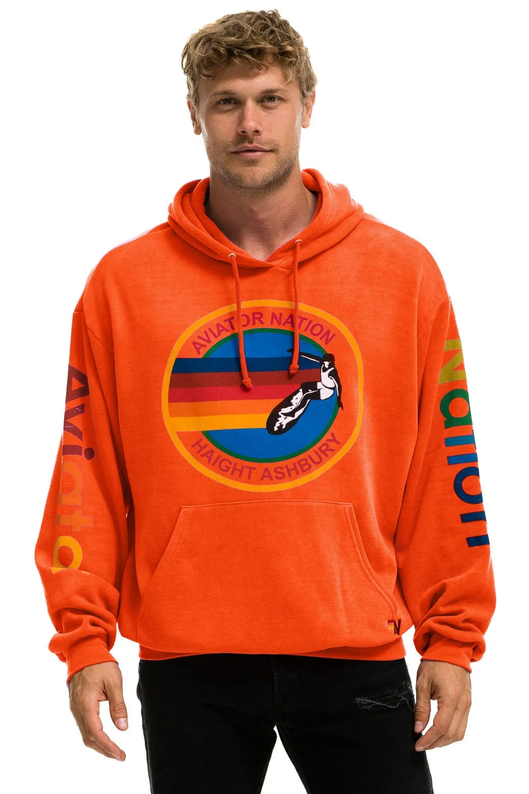 AVIATOR NATION HAIGHT ASHBURY RELAXED PULLOVER HOODIE - ORANGE