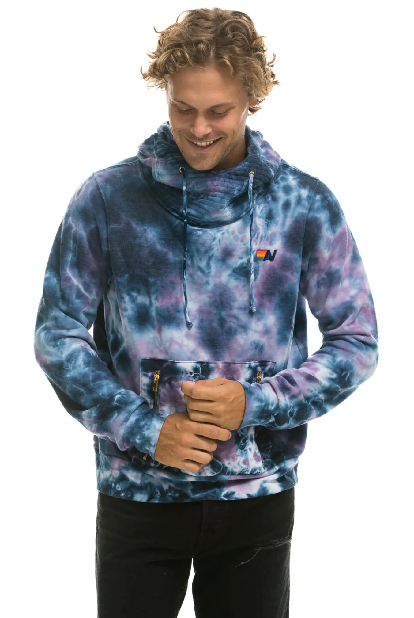 AVIATOR NATION HAND DYED NINJA PULLOVER UNISEX HOODIE - TIE DYE BLUE PURPLE