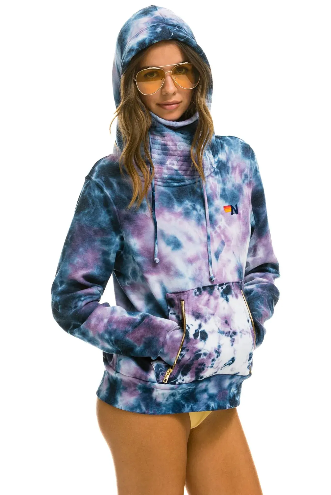 AVIATOR NATION HAND DYED NINJA PULLOVER UNISEX HOODIE - TIE DYE BLUE PURPLE