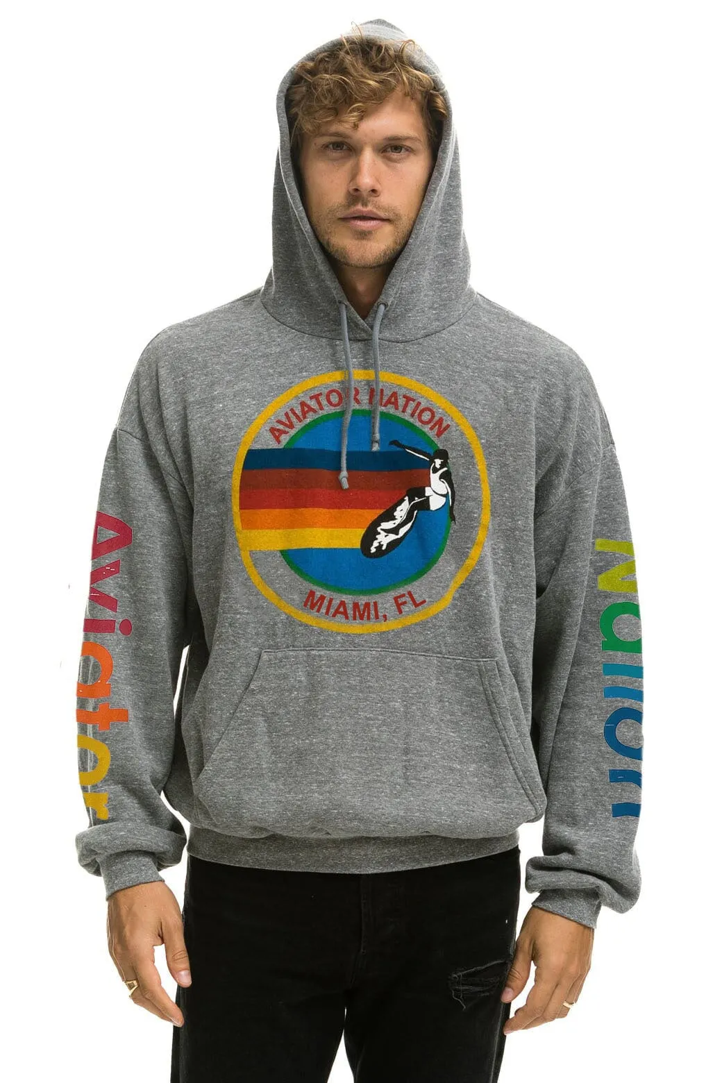 AVIATOR NATION MIAMI RELAXED PULLOVER HOODIE - HEATHER GREY