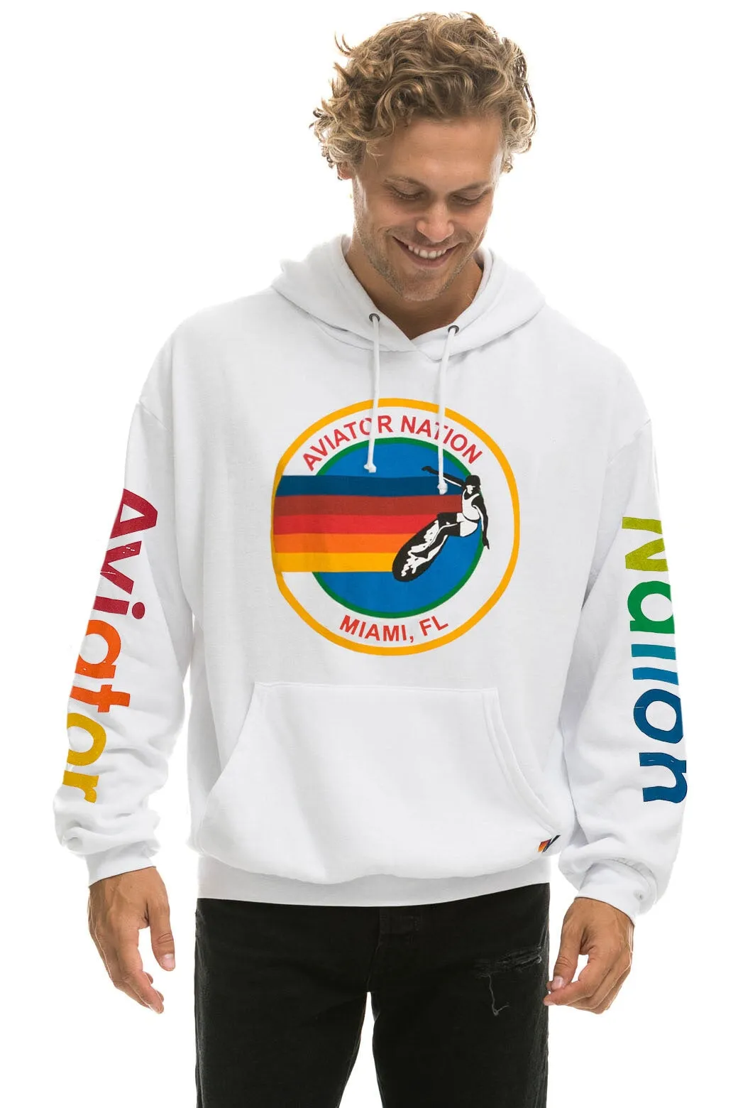 AVIATOR NATION MIAMI RELAXED PULLOVER HOODIE - WHITE