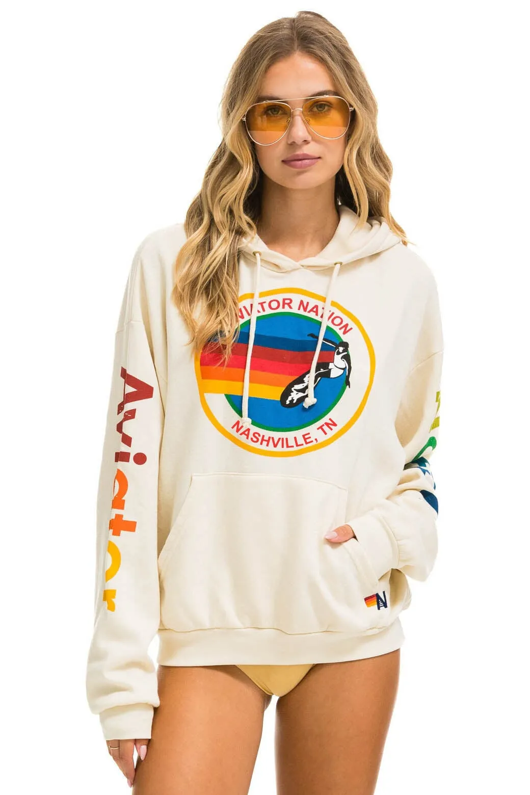 AVIATOR NATION NASHVILLE RELAXED PULLOVER HOODIE - VINTAGE WHITE