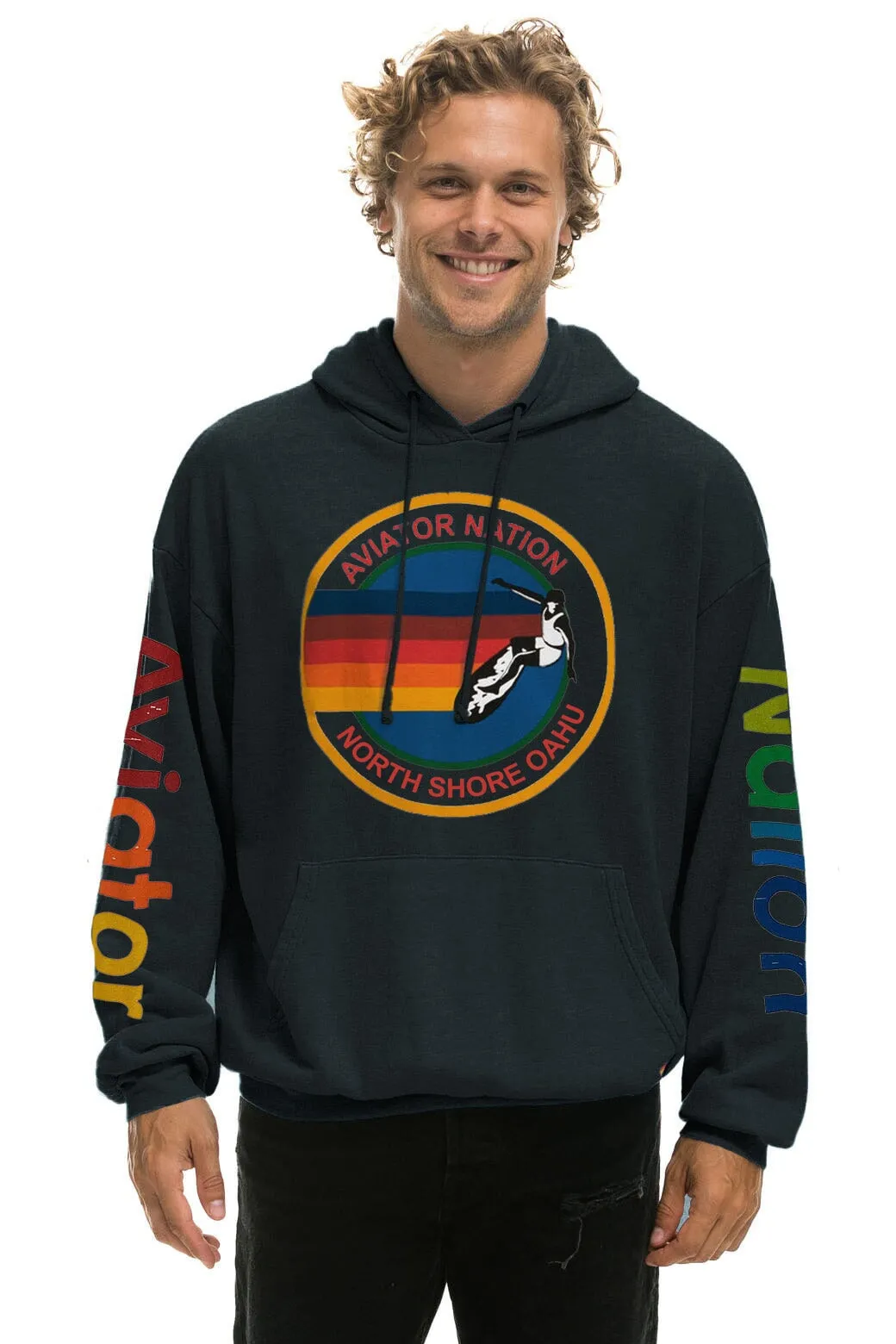 AVIATOR NATION NORTH SHORE RELAXED PULLOVER HOODIE - CHARCOAL