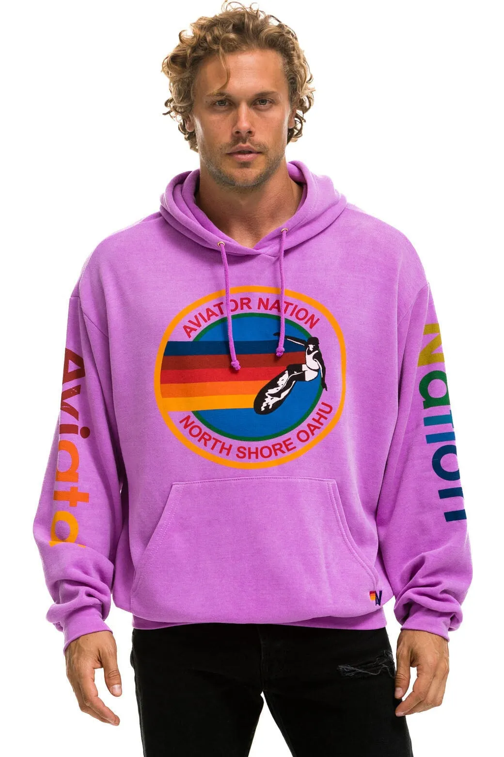 AVIATOR NATION NORTH SHORE RELAXED PULLOVER HOODIE - NEON PURPLE