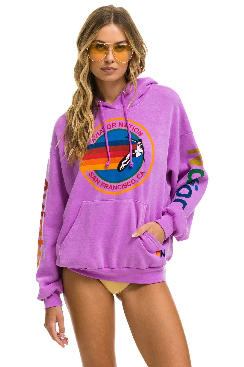 AVIATOR NATION SAN FRANCISCO RELAXED PULLOVER HOODIE - NEON PURPLE