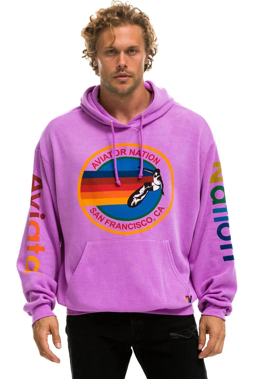 AVIATOR NATION SAN FRANCISCO RELAXED PULLOVER HOODIE - NEON PURPLE