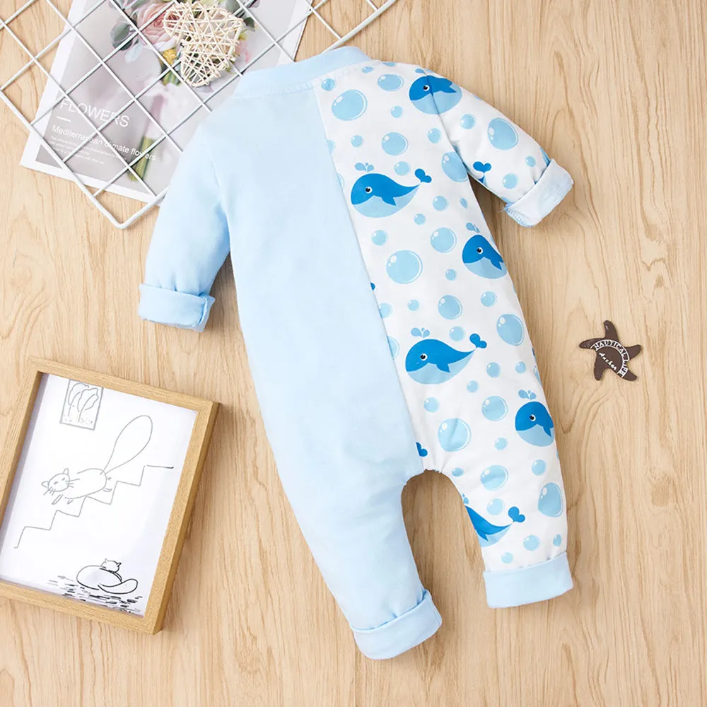 Baby Whale Print Two-Tone Jumpsuit