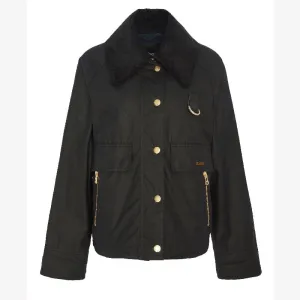 Barbour Catton Ladies Wax Jacket - Black/Black/Sage Tartan