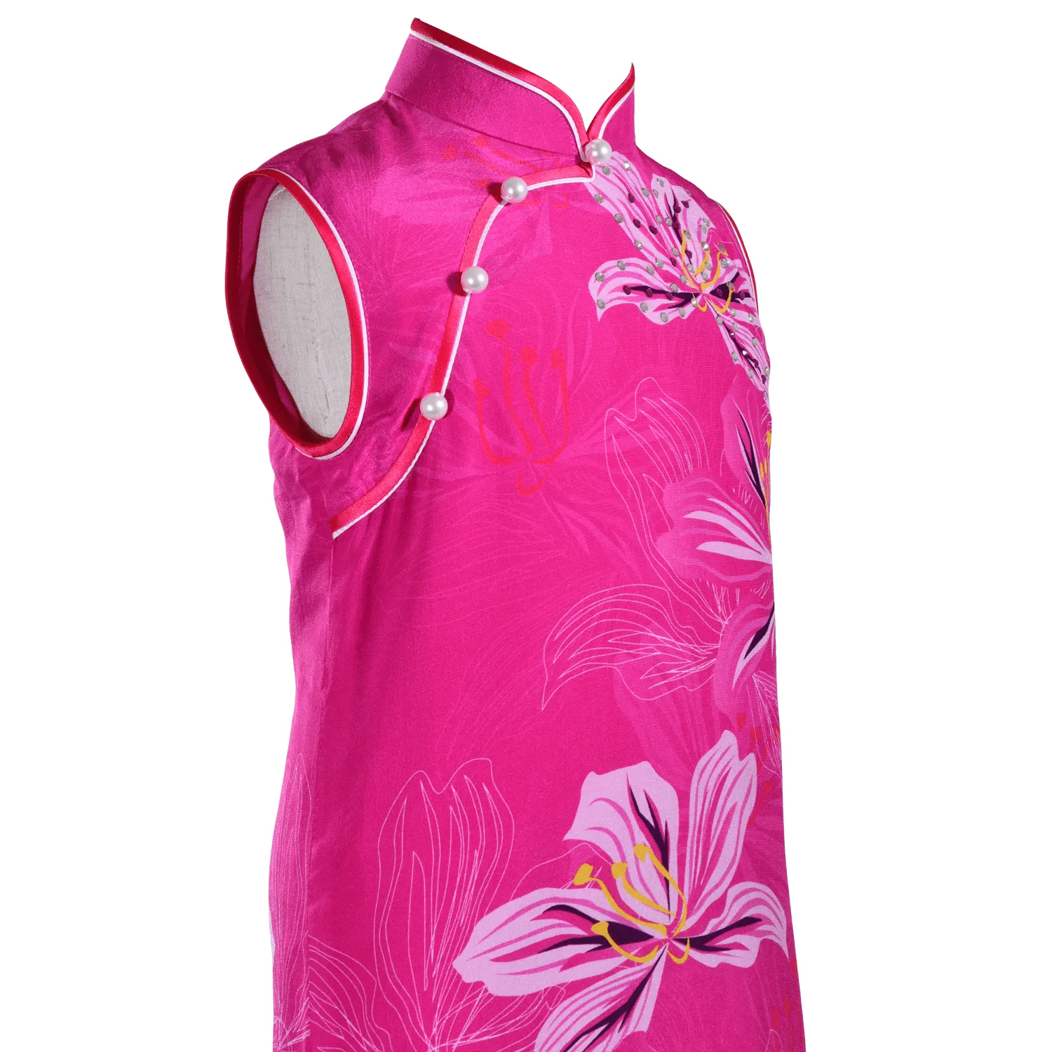 【BAUHINIA】100% Silk Cheongsam with Crystals-Junior