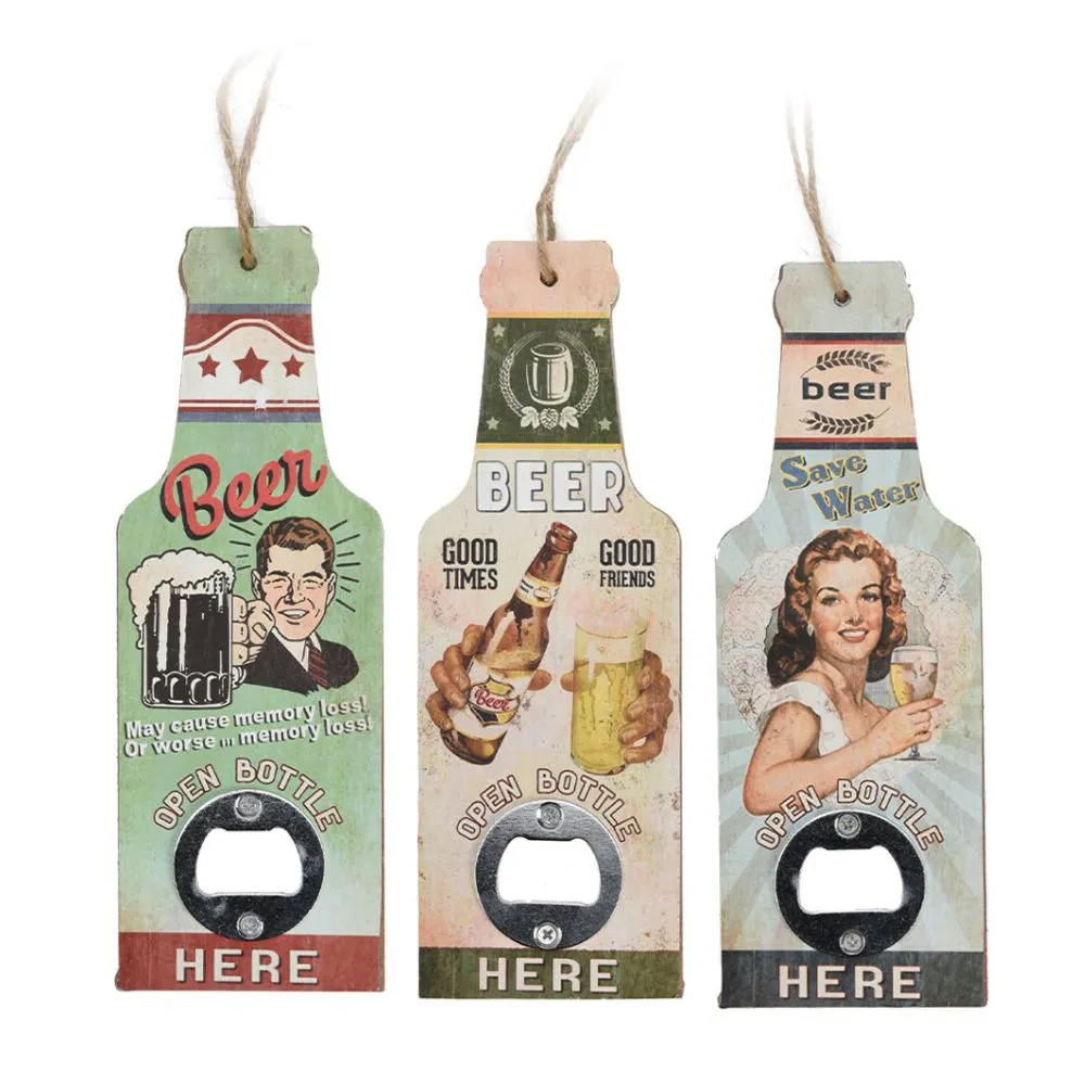 Beer Bottle Opener with String for Hanging - Set of 3