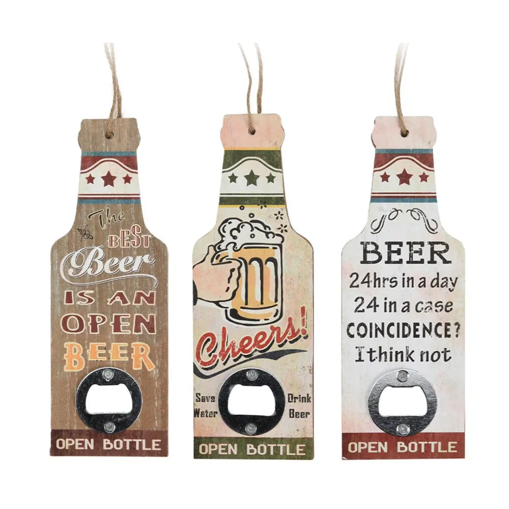 Beer Bottle Opener with String for Hanging - Set of 3