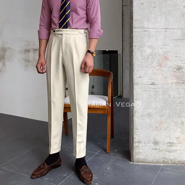 Biege Italian Elegant Gurkha Trousers by Italian Vega®