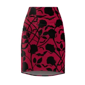 Black Roses Red Pencil Skirt