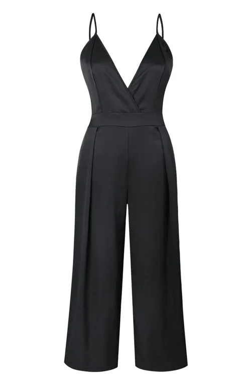 Bowknot-back Wide-leg V-neck Jumpsuit - 3 Colors