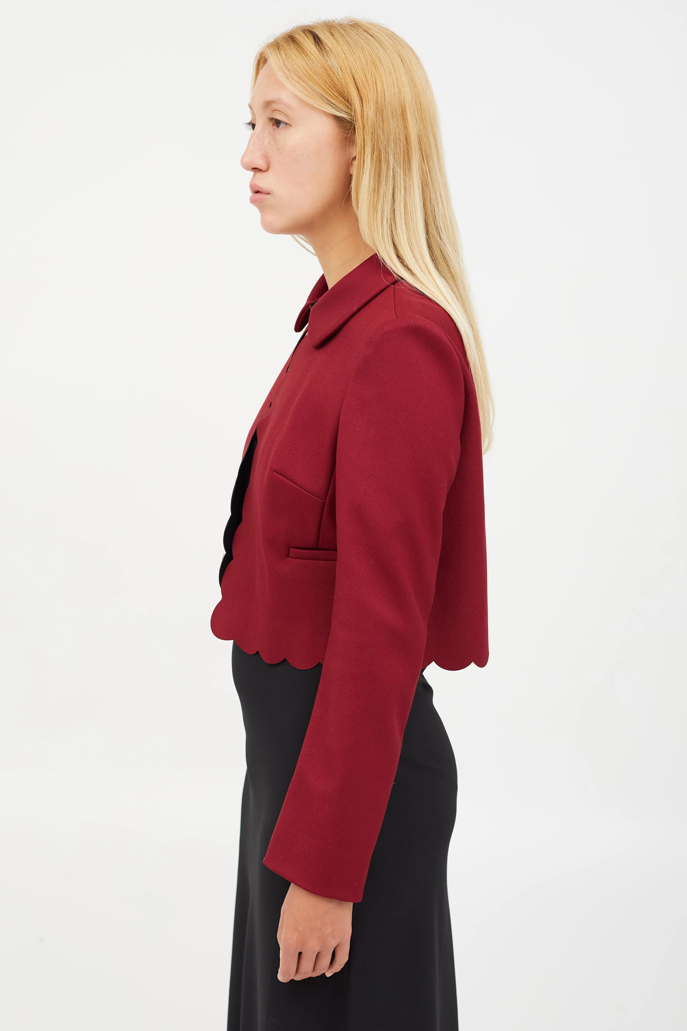 Burgundy Scalloped Cropped Jacket