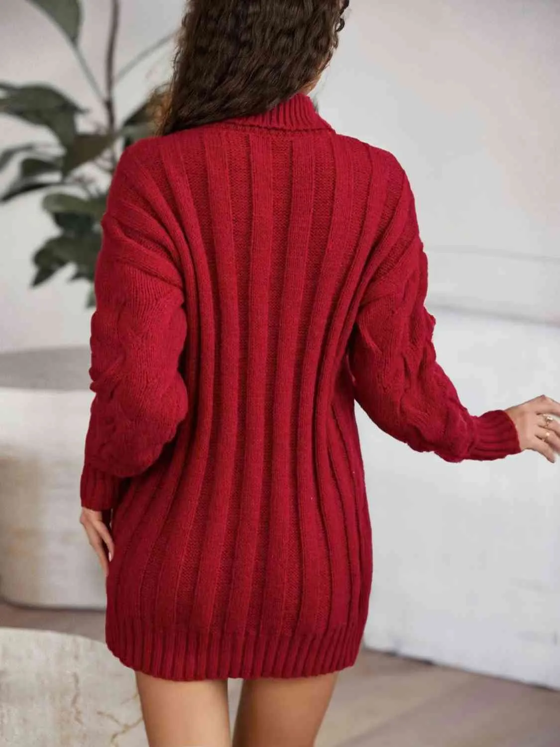 Cable-Knit Turtleneck Sweater Dress