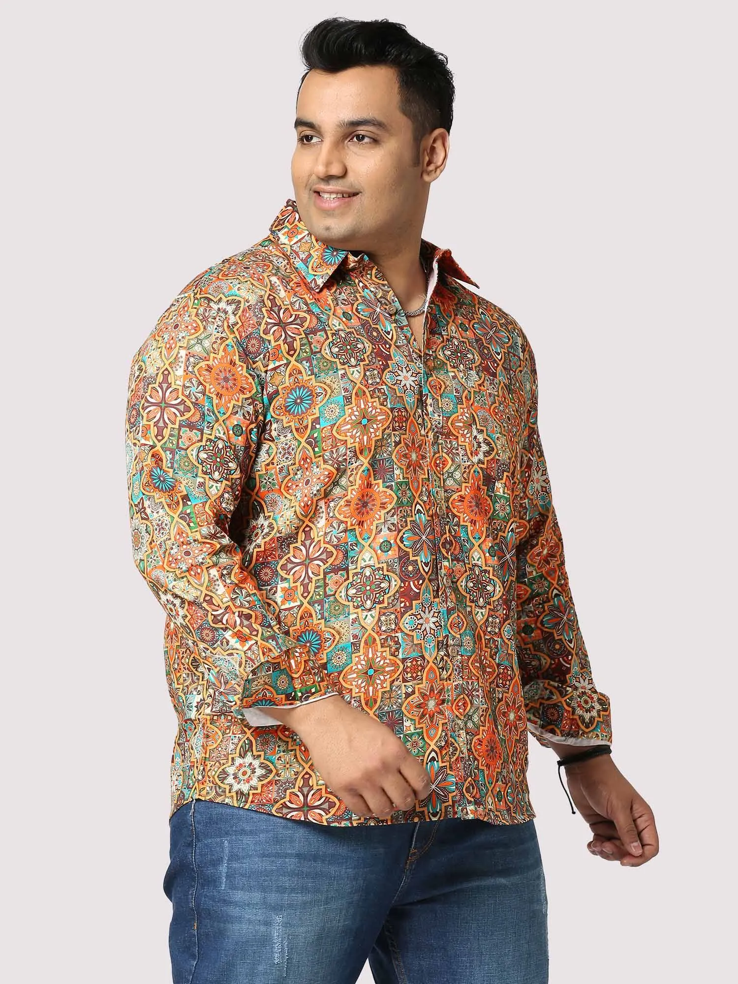 Caramel Mosaic Digital Printed Full Sleeve Men's Plus Size