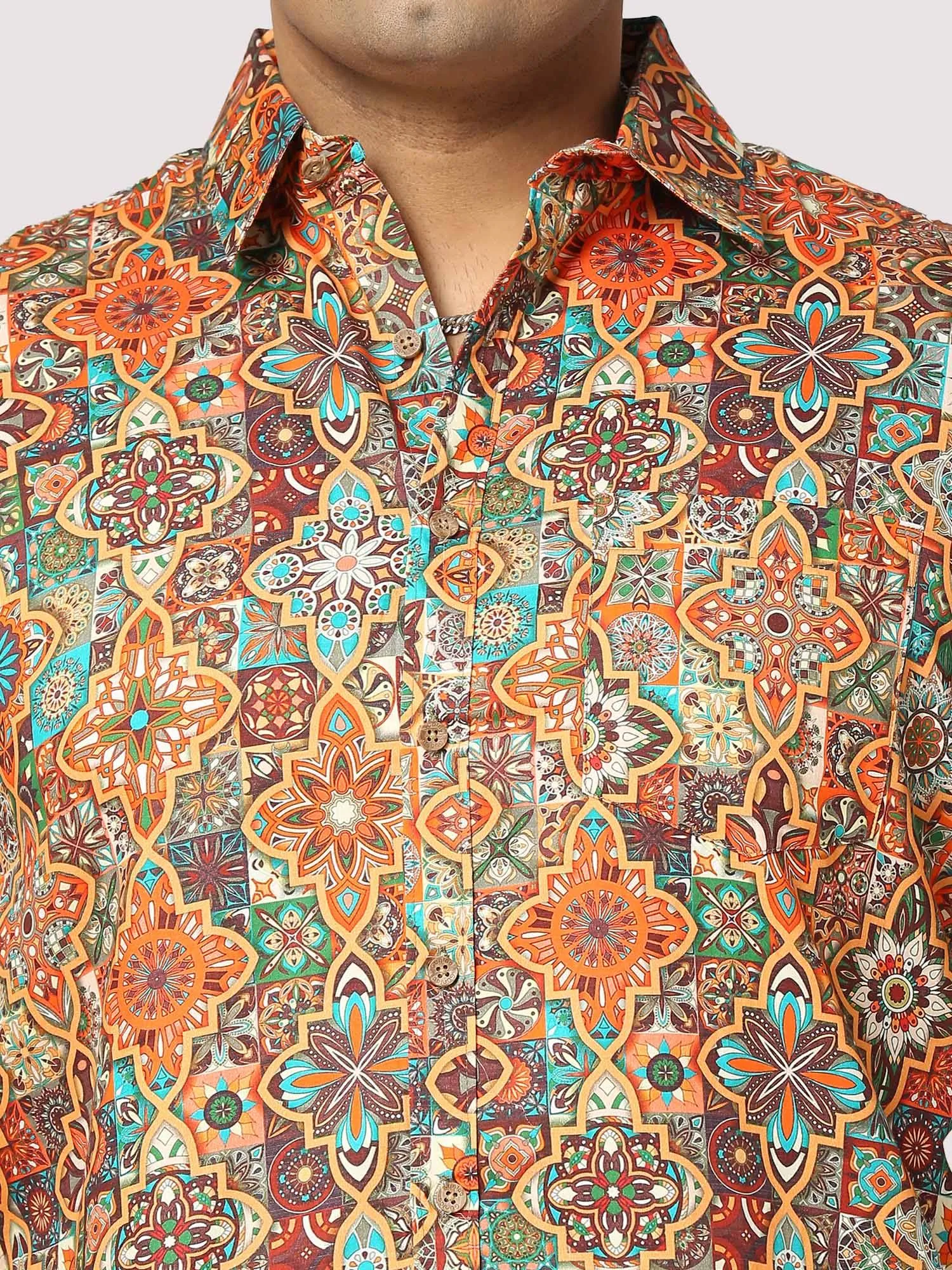 Caramel Mosaic Digital Printed Full Sleeve Men's Plus Size