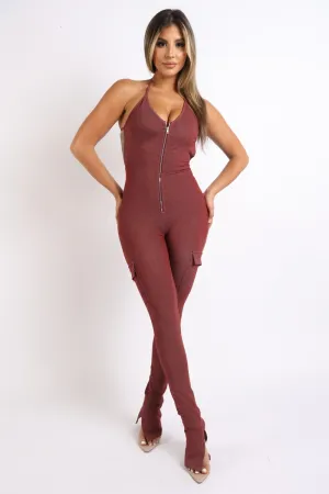 Cargo Halter Jumpsuit - Ships from The US