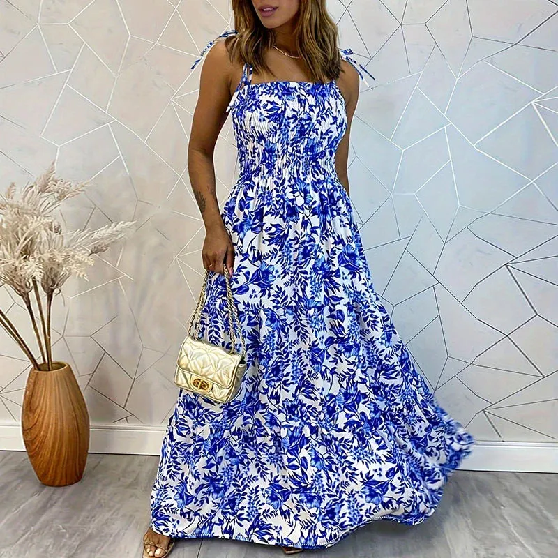 Casual Off Shoulder Strap Long Dress Spring Summer Sleeveless Loose Beach Elegant Women Dress