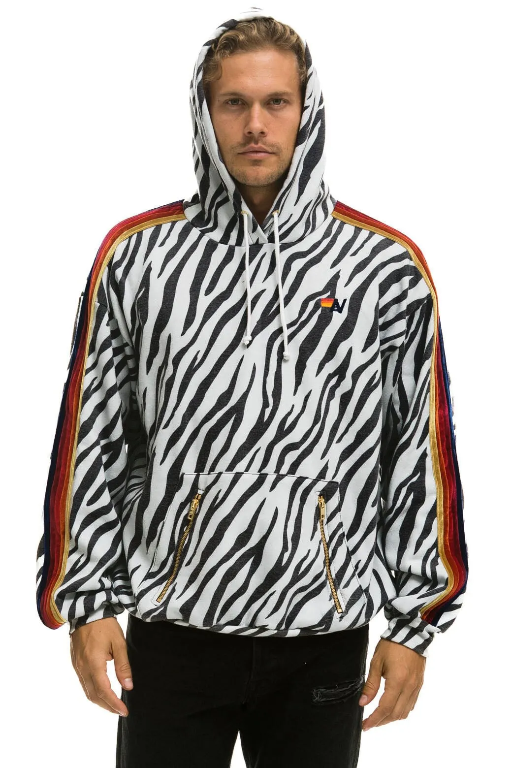 CLASSIC RELAXED PULLOVER HOODIE WITH ZIPPER POCKETS - ZEBRA