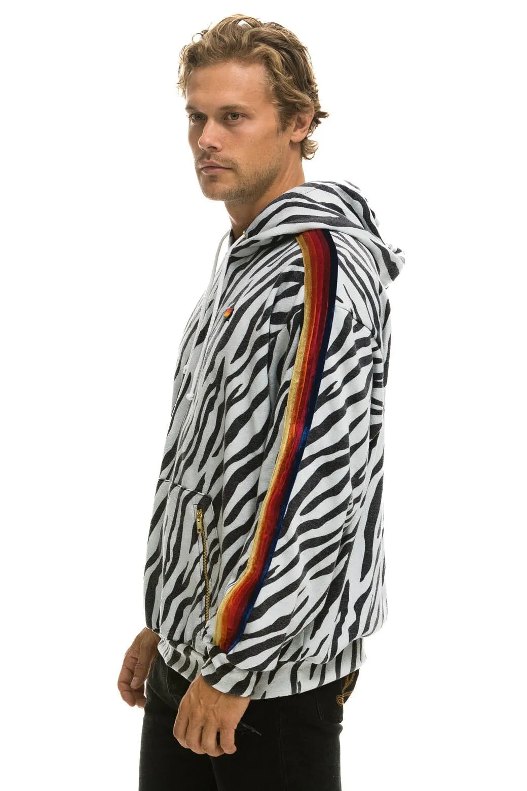 CLASSIC RELAXED PULLOVER HOODIE WITH ZIPPER POCKETS - ZEBRA